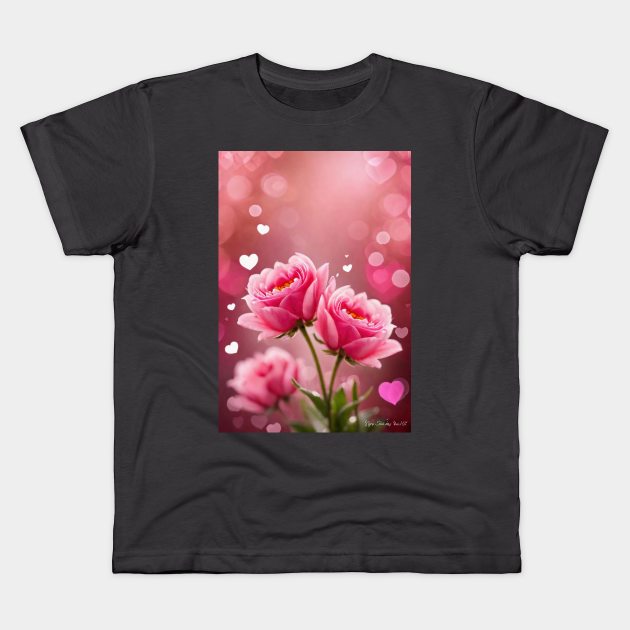 Valentine's Day Flowers and Hearts Kids T-Shirt by FurryBallBunny